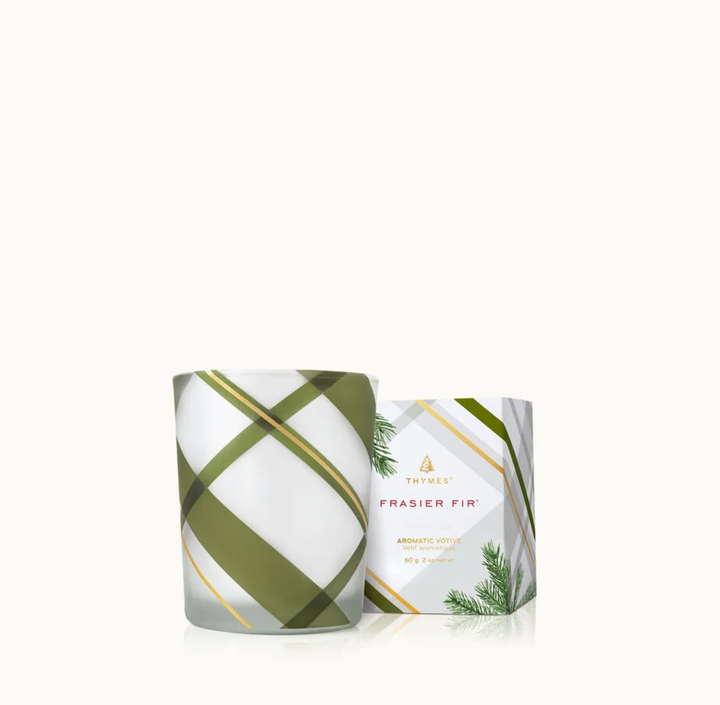 Frasier Fir Frosted Plaid Votive Candle, 2oz