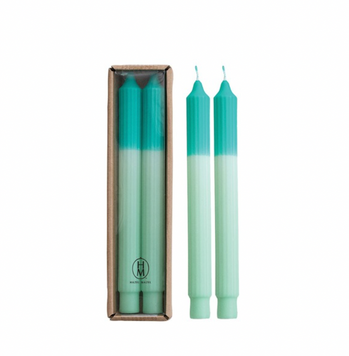 Mint Two Tone Pleated Taper Candle, Set of 2