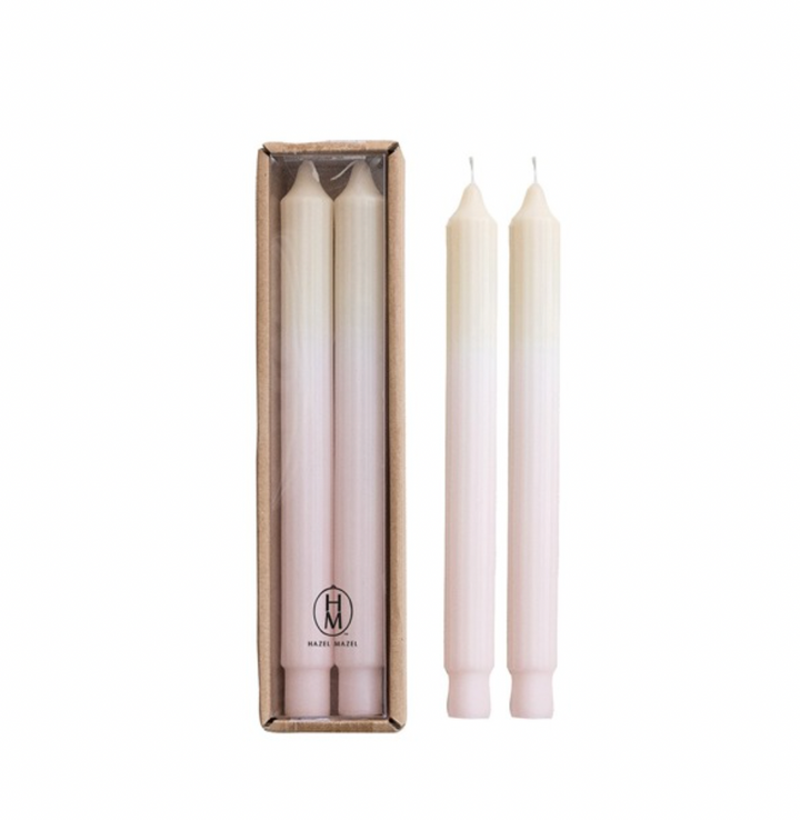 Ivory Two Tone Pleated Taper Candle, Set of 2