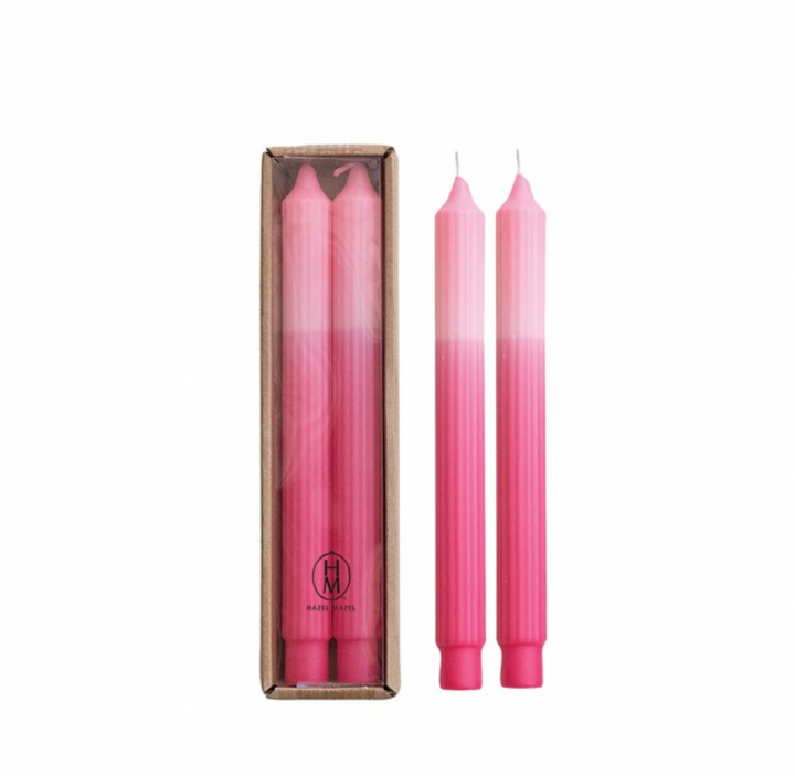 Pink Two Tone Pleated Taper Candle, Set of 2