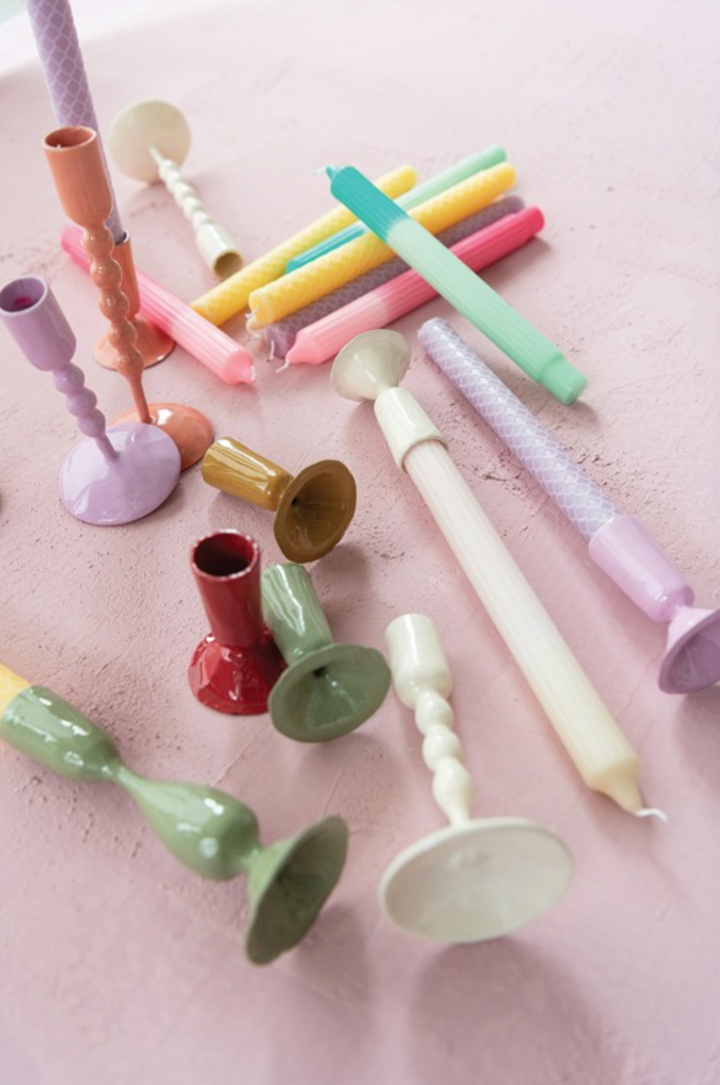 Pink Two Tone Pleated Taper Candle, Set of 2