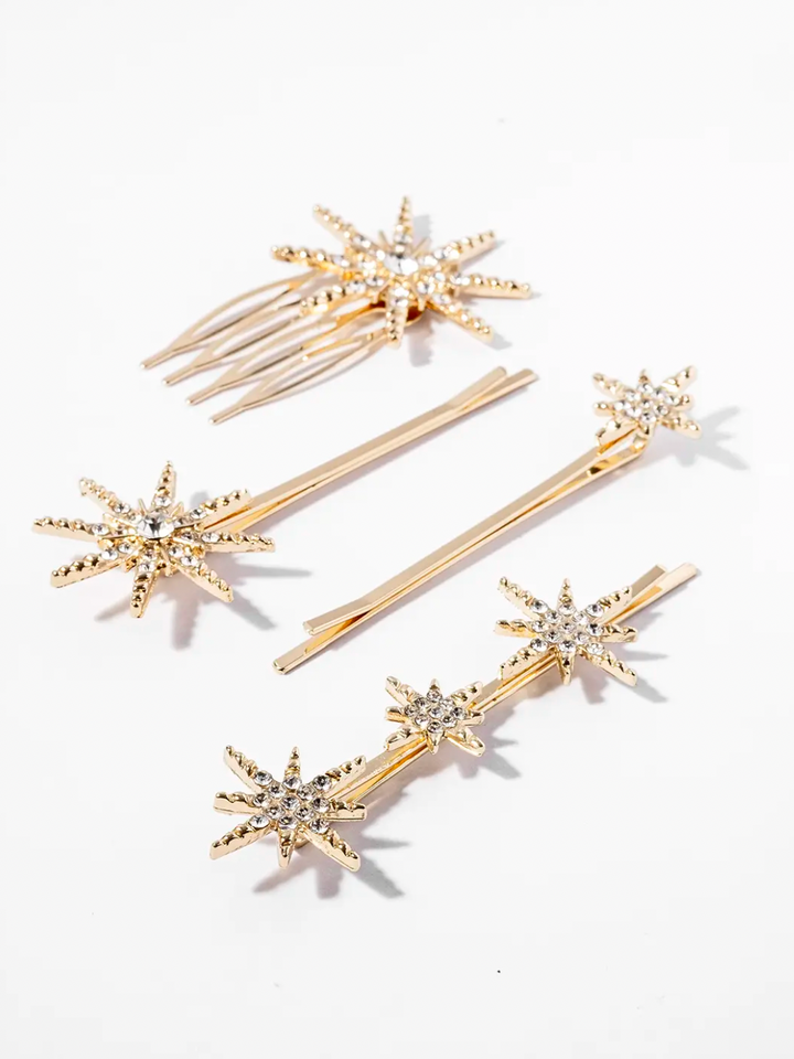 Gold Star Barrettes, Set of 4