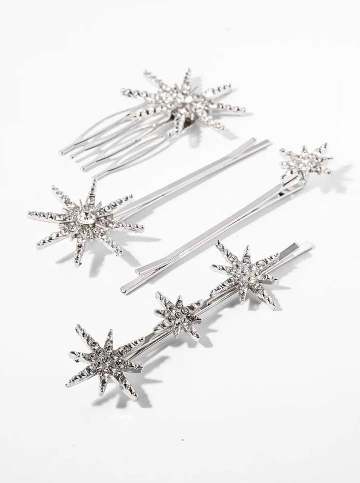 Silver Star Barrettes, Set of 4