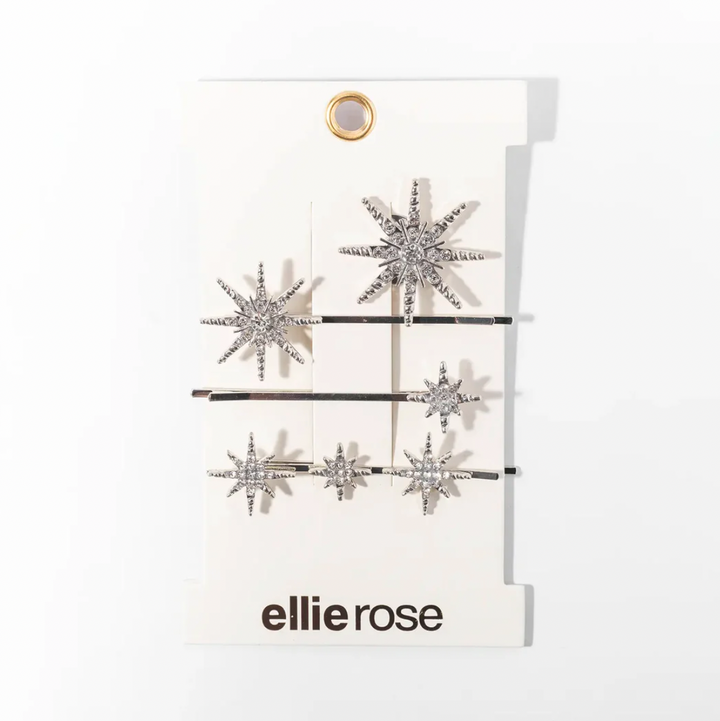 Silver Star Barrettes, Set of 4