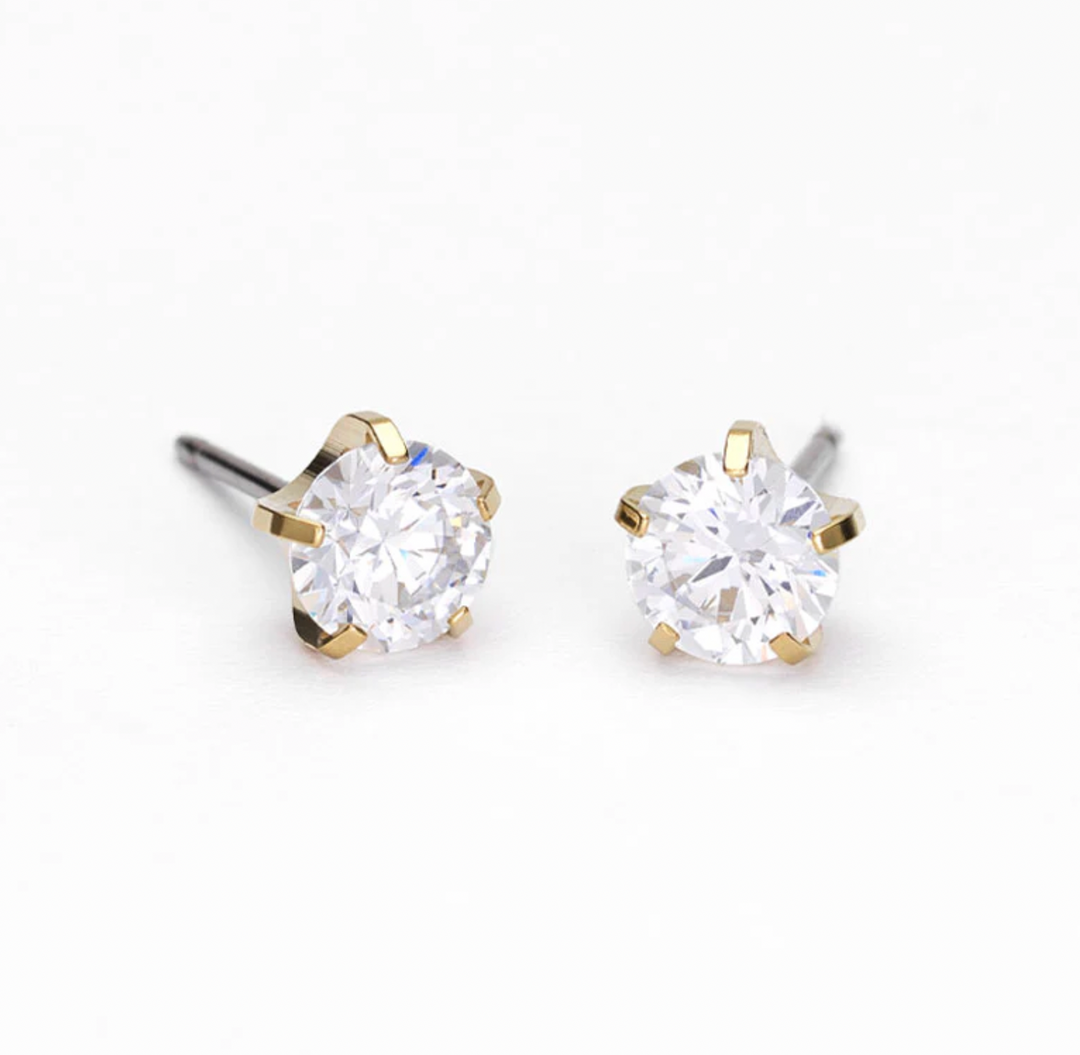 Titanium Prong Set Precious CZ Earrings
